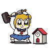 popuko holding a hammer over a cuckoo clock